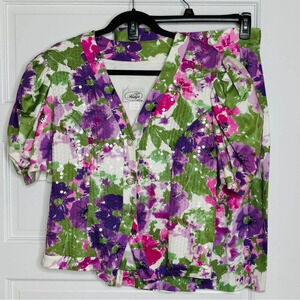 Evenings By Pantagis Vintage 80s Purple Green Floral Skirt Set USA Size 11-12